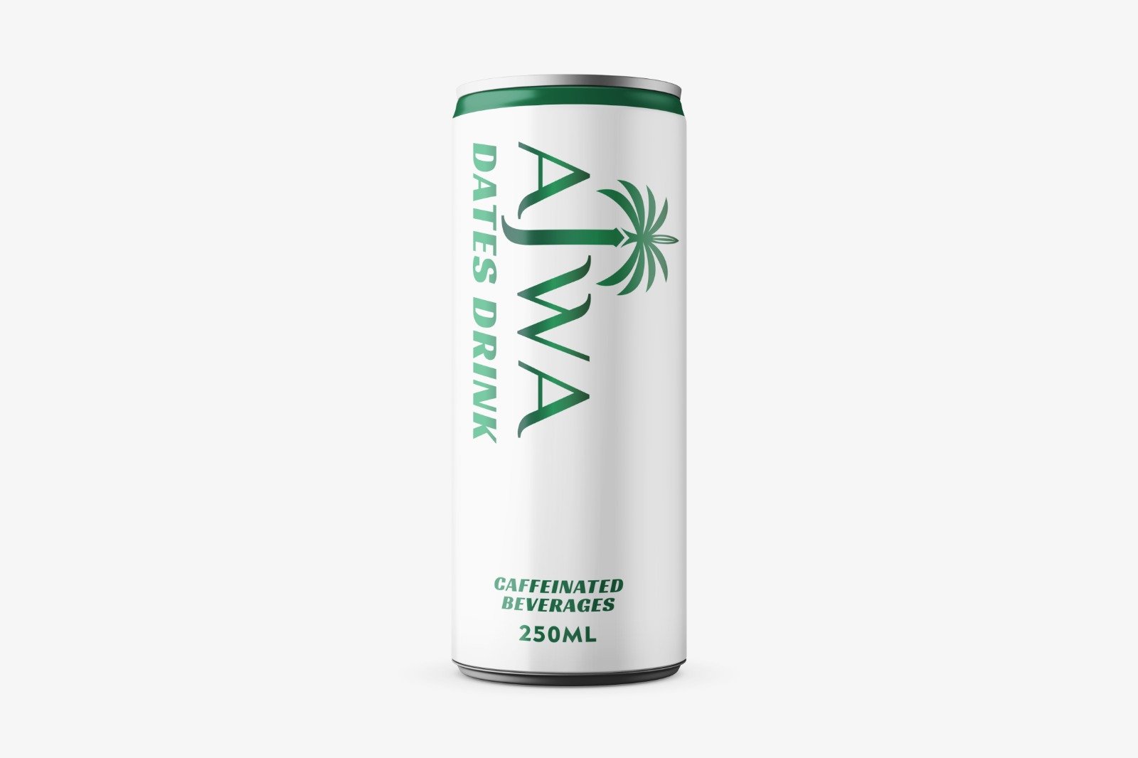 Front of the white and green Ajwa Dates Drink 250 ml can